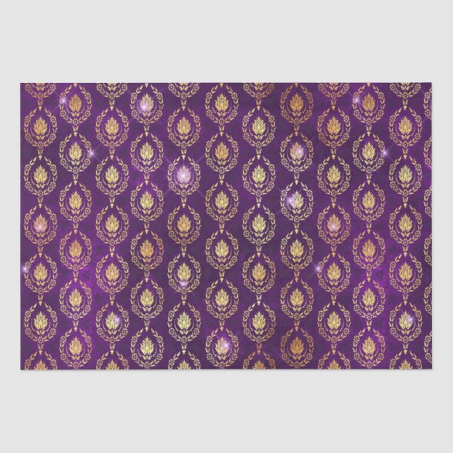 Purple & Gold Ornamental Sparkle Pattern Tissue Paper (Front)