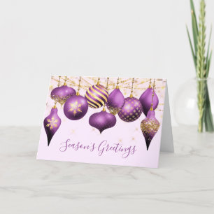 Purple Gold Ornaments Business Holiday Card