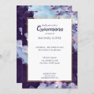 Purple & Gold Painted Abstract Quinceanera Invitation
