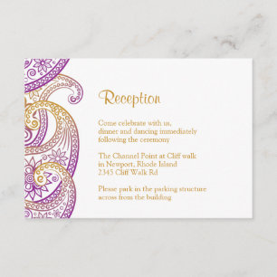 Purple & Gold Paisley Reception, Indian Wedding Enclosure Card