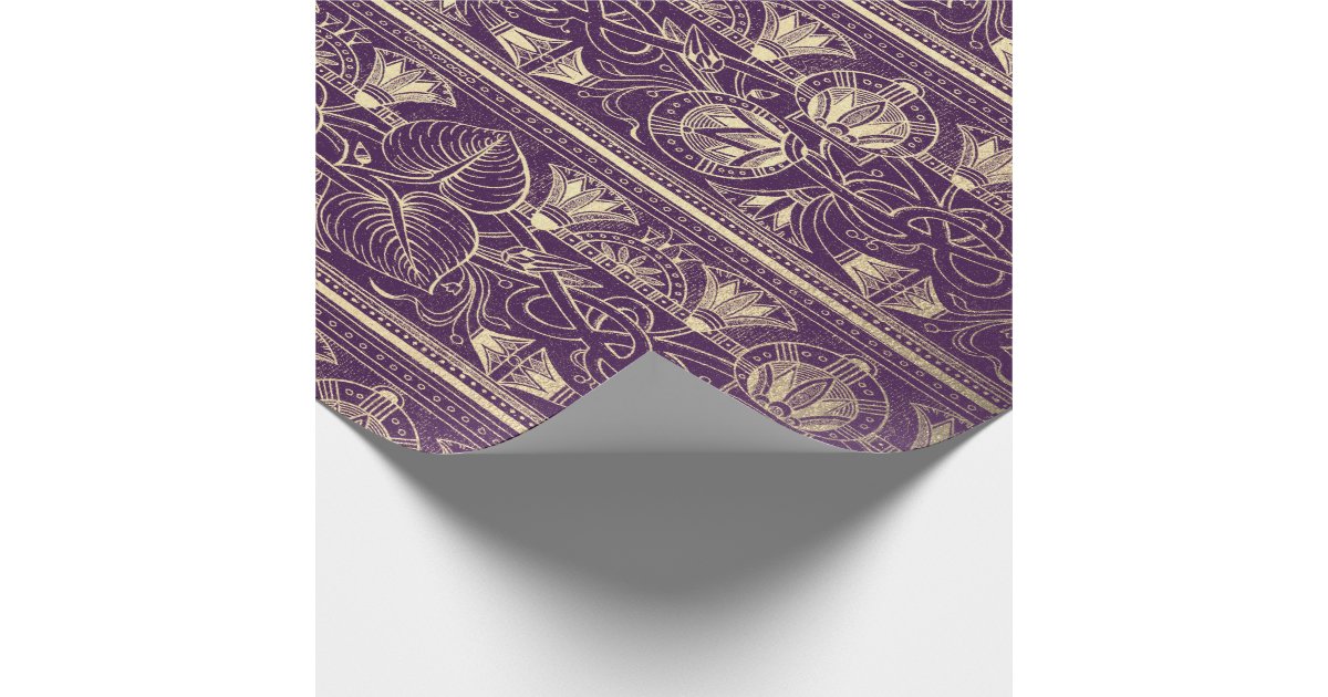 Purple Gold Papyrus Antique Egyptian Floral Lotus Wrapping Paper Zazzle