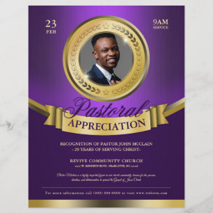 Purple & Gold Pastoral Appreciation Recognition Flyer