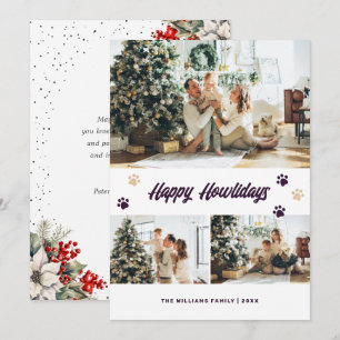 Purple Gold Paws Botanical Photo Happy Howlidays Holiday Card
