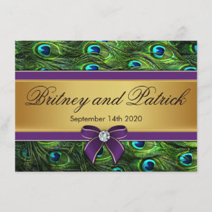 Purple & Gold Peacock Feather Wedding Invitations