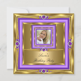 Purple Gold Pearl Photo Birthday Party 2 Invitation