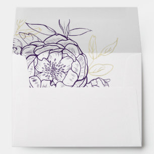 Purple & Gold Peony Floral Wedding Invitation Envelope