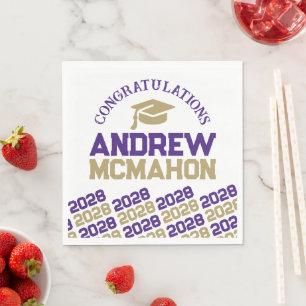 Purple & Gold Personalised Graduation Party Paper Napkin