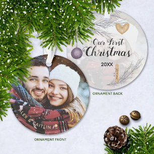 Purple Gold Personalised Our First Christmas PHOTO Ornament