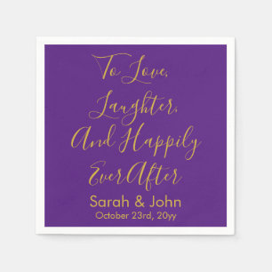 Purple Gold Personalised Script Wedding Reception  Napkin