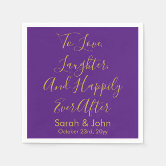 Purple Gold Personalised Script Wedding Reception Napkin