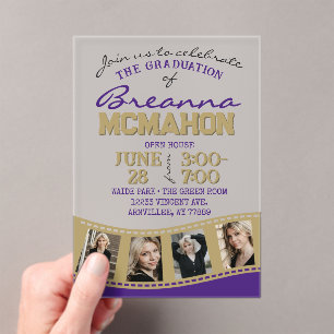 Purple & Gold Photo Graduation Filmstrip Frosted Acrylic Invitations