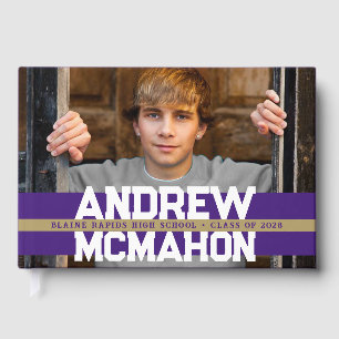 Purple & Gold Photo Graduation Personalised Guest Book
