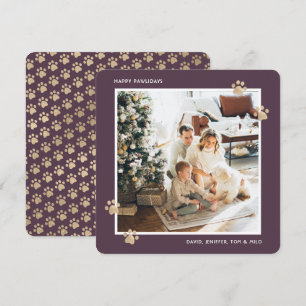 Purple Gold Photo Happy Pawlidays Holiday Card