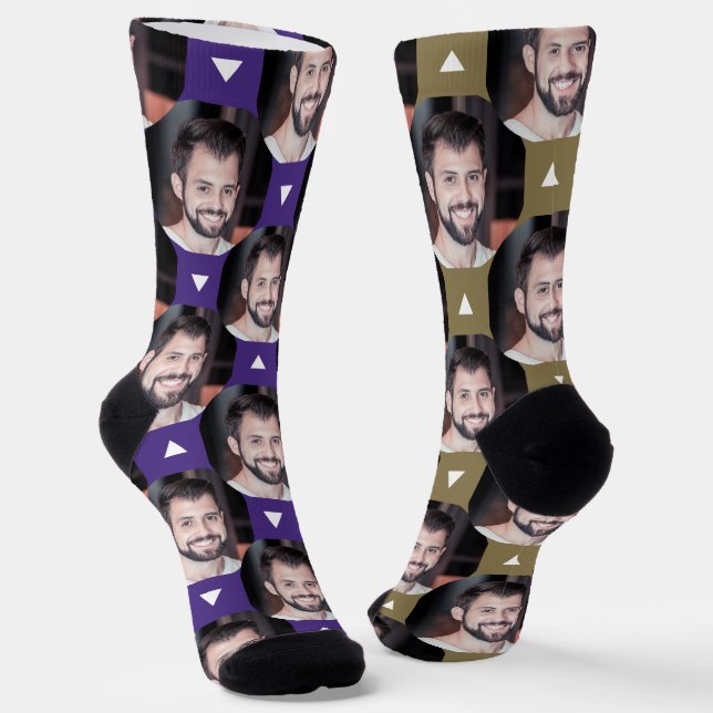  Purple & Gold Photo of Boyfriend for Girlfriend   Socks (Angled)