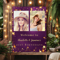 Purple gold photo stars 2 persons birthday welcome