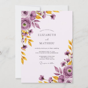 Purple Gold Picturesque Botanical Wedding Invitation