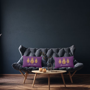 Purple gold pineapples monogram script lumbar cushion