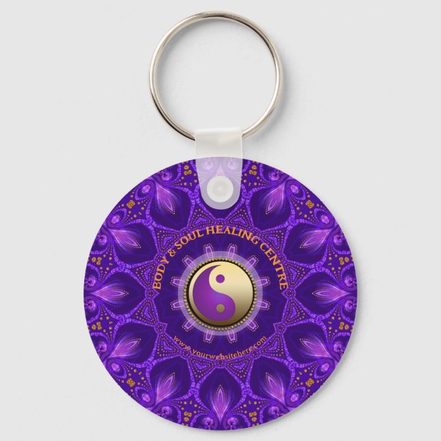 Purple Gold Pink Energy Healing Mandala Key Ring (Front)