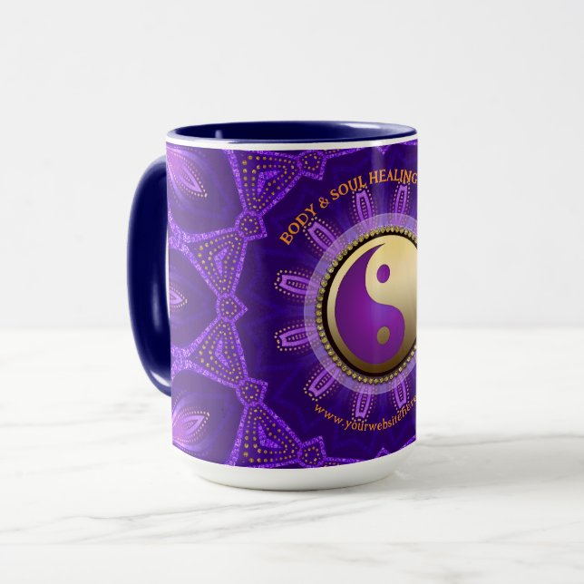 Purple Gold Pink Energy Healing Mandala Mug (Front Left)