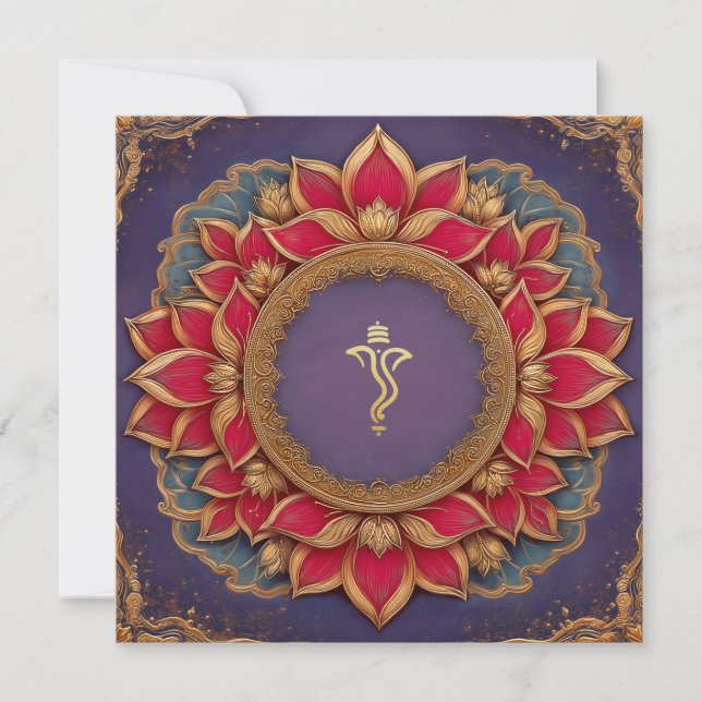 Purple Gold Pink Lotus Indian Ganesh Wedding Invitation (Front)