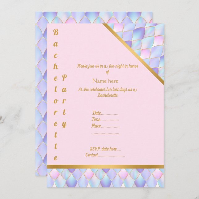 PURPLE GOLD PINK MERMAID PARTY BACHELORETTE INVITATION (Front/Back)