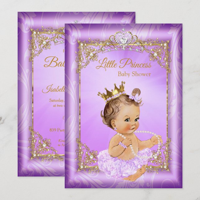 Purple Gold Princess Baby Shower Girl Invitation (Front/Back)