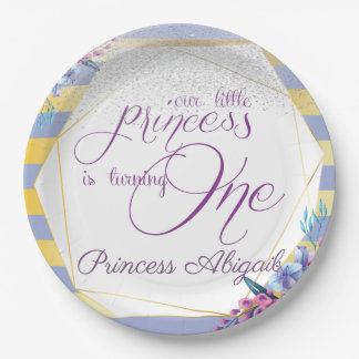 Purple Gold Princess Birthday Paper Plate