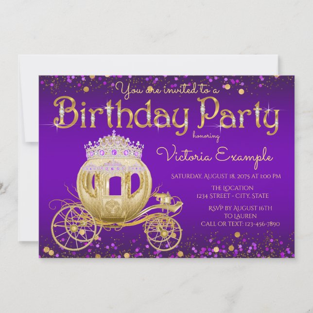 Purple Gold Princess Birthday Party Invitation (Front)