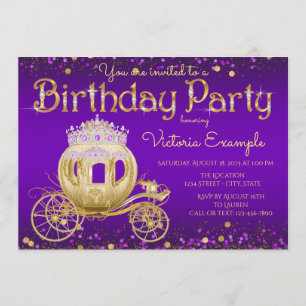 Purple Gold Princess Birthday Party Invitation