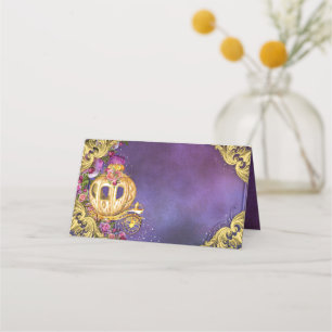 Purple Gold Princess Carriage Table Place Cards