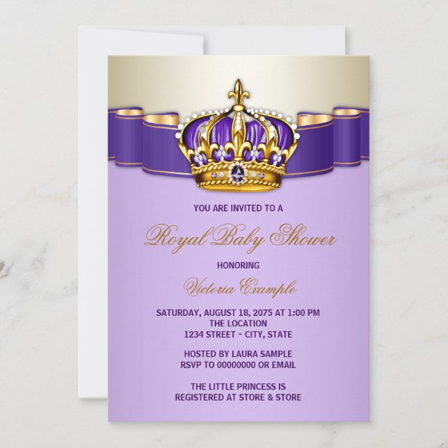 Purple Gold Princess Crown Baby Shower Invitation (Front)