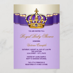 Purple Gold Princess Crown Baby Shower Invitation