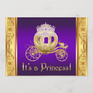 Purple Gold Princess Girl Baby Shower Invitations