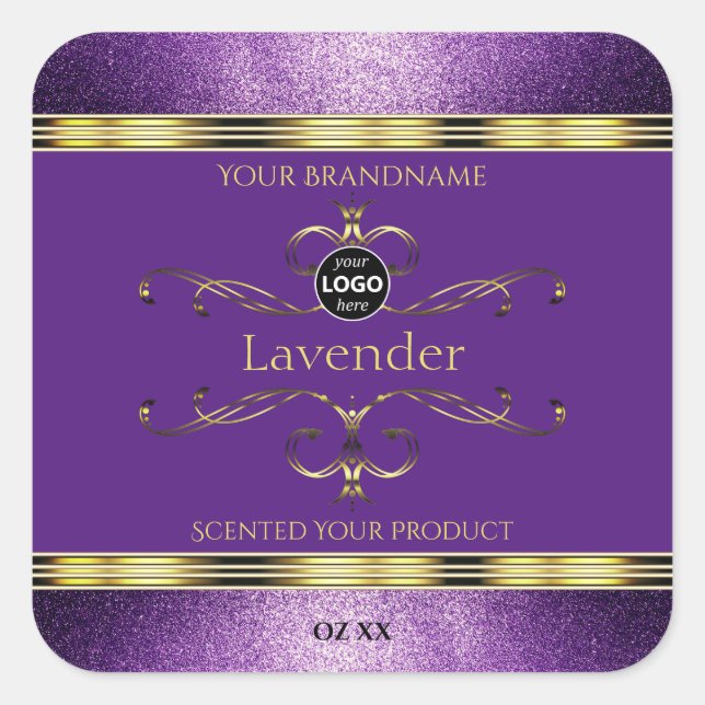 Purple Gold Product Labels Glitter Border Add Logo (Front)