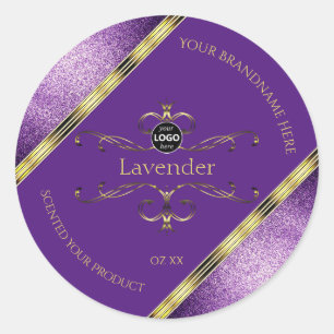Purple Gold Product Labels Glitter Border Add Logo