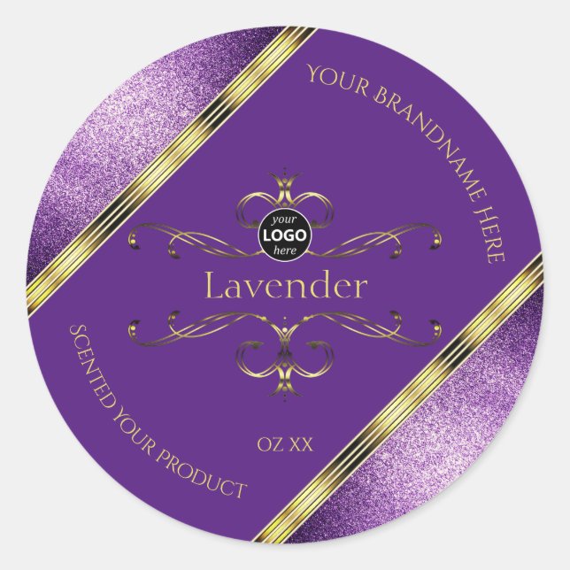 Purple Gold Product Labels Glitter Border Add Logo (Front)