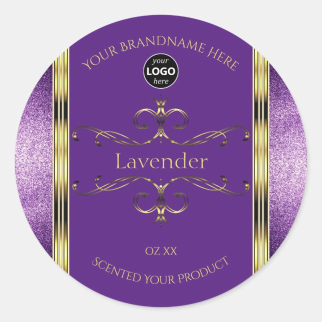 Purple Gold Product Labels Glitter Border Add Logo (Front)