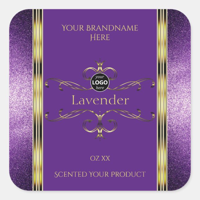 Purple Gold Product Labels Glitter Border Add Logo (Front)