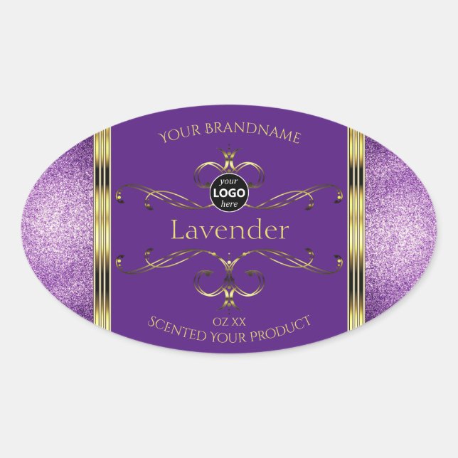 Purple Gold Product Labels Glitter Border Add Logo (Front)
