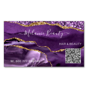 Purple Gold QR Code Magnet Business Card Template