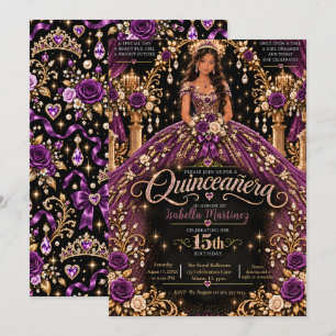 Purple Gold Quinceañera Celebration Invitation