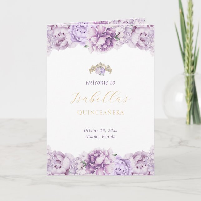 Purple Gold Quinceanera Princess Padrinos Event Programme (Front)