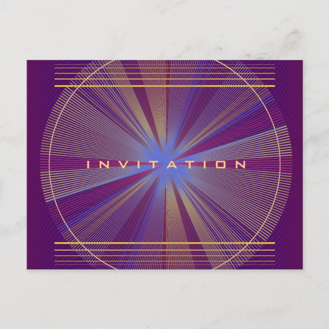 Purple & Gold Rays, Psychedelic Trippy Invitation Postcard (Front)
