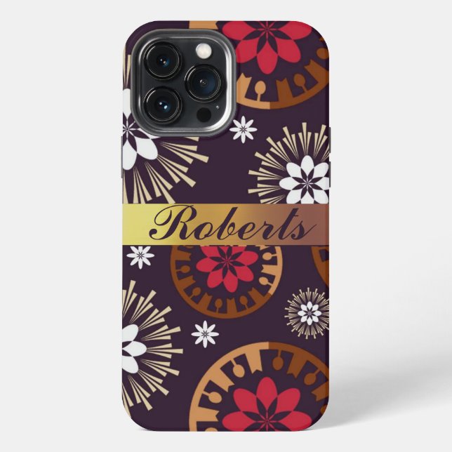 Purple Gold Red Retro Pattern Add Name iPhone case (Back)