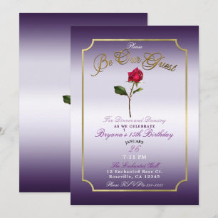 Purple & Gold Red Rose Beauty BirthdayParty Invitation