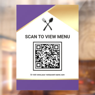 Purple Gold Restaurant Digital QR Code Menu Window Cling