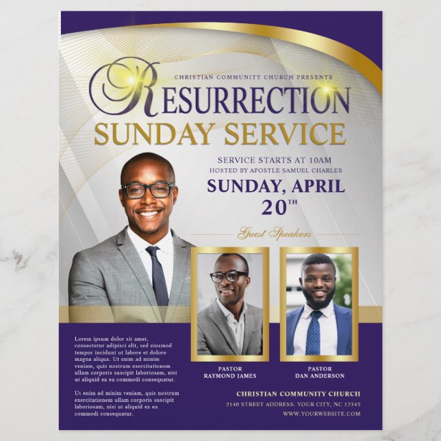 Purple & Gold Resurrection Sunday Service Church Flyer (Front)