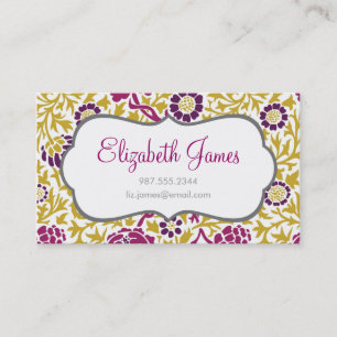 Purple & Gold Retro Floral Damask Business Card