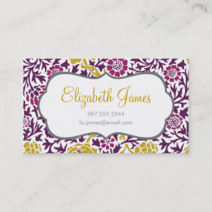 Purple & Gold Retro Floral Damask Business Card