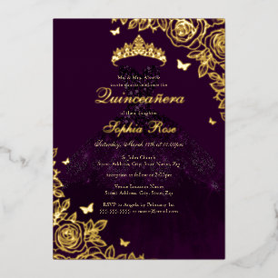 Purple Gold Rose Dress Quinceanera